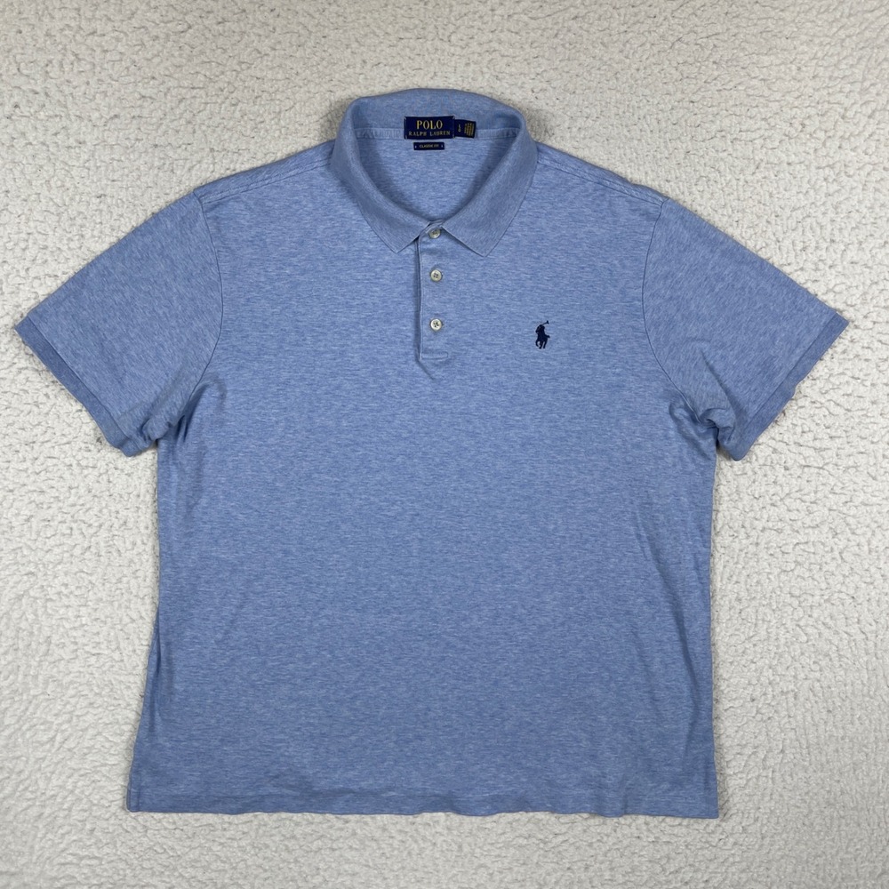 Polo Ralph Lauren Polo Shirt Mens Large Blue Heather Classic Fit Logo‎ Casual
